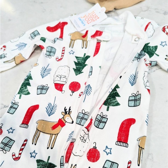 CARTER'S Christmas Footed Pajamas with Reindeer Santa Trees Presents 9 Month - Picture 11 of 12